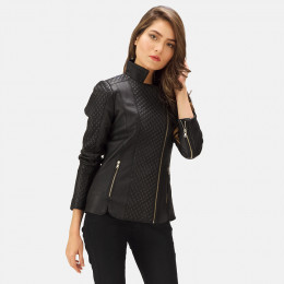 Orient Grain Quilted Black Leather Jacket